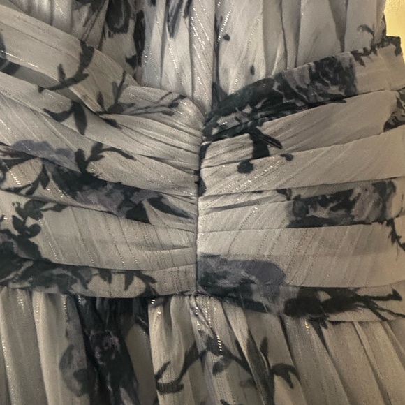 Marchesa Notte • Blue & Silver Floral Maxi Dress with open back • size 6 - Picture 14 of 16